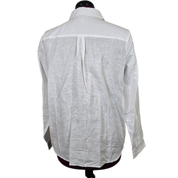 Women's J. Crew White Linen Blend Button Up Dress Shirt | Size Large - Picture 3 of 9